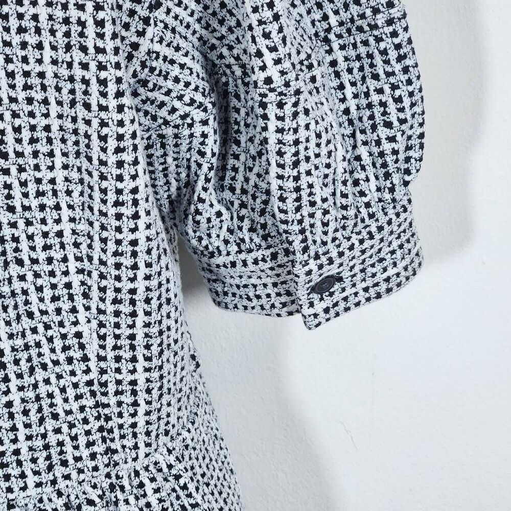 LOFT Black and White Babydoll Dress Size Medium Textured Scoop Neck Swing Dress - Picture 8 of 11